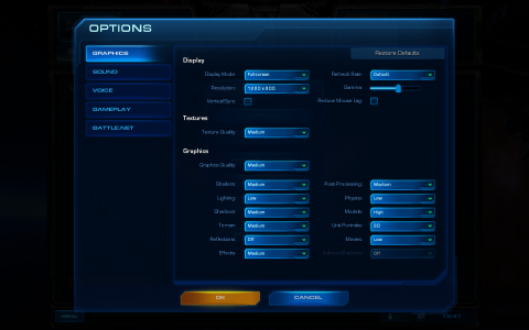 Einstellungen von Starcraft 2. Im Psionic Assault sind so &uuml;ber 40 Bilder pro Sekunde m&ouml;glich.